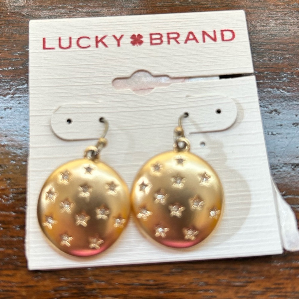 Lucky Brand Gold and CZ Round Earrings New on Card